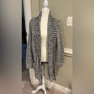 J. Jill Black and White Open-Front Cardigan, EUC, L
